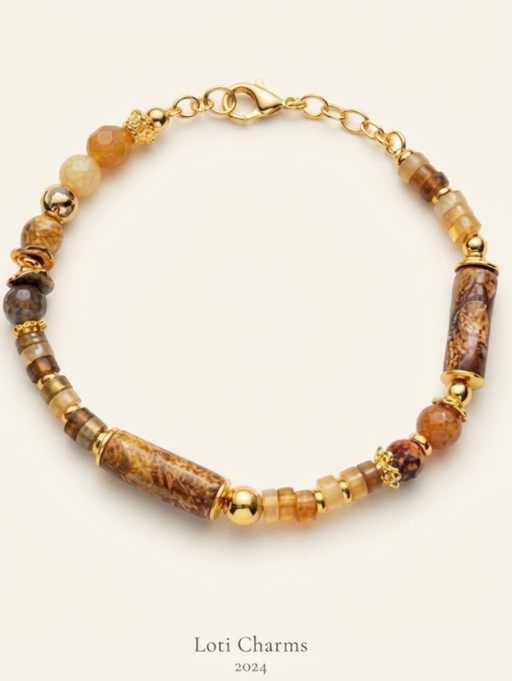 Ancient Jade Yellow And Dark Stones In 18K Gold Plated Bracelet